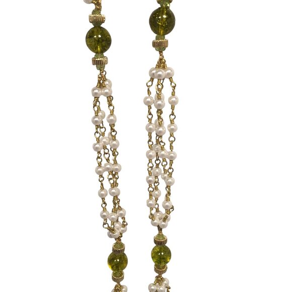 Four Strands Pearl, and Peridot Necklace - Picture 2 of 4